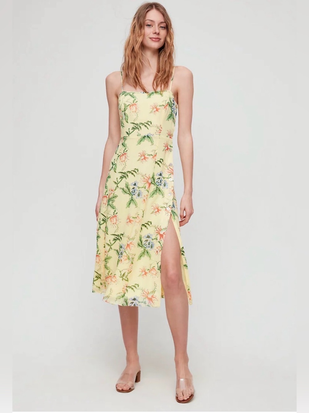 Aritiza Wilfred - Floral Destination Slip Square Neck Spaghetti Strap Midi Dress